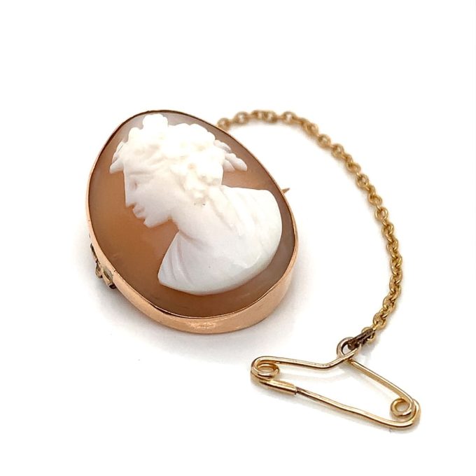 Victorian Gold Framed Shell Cameo Brooch