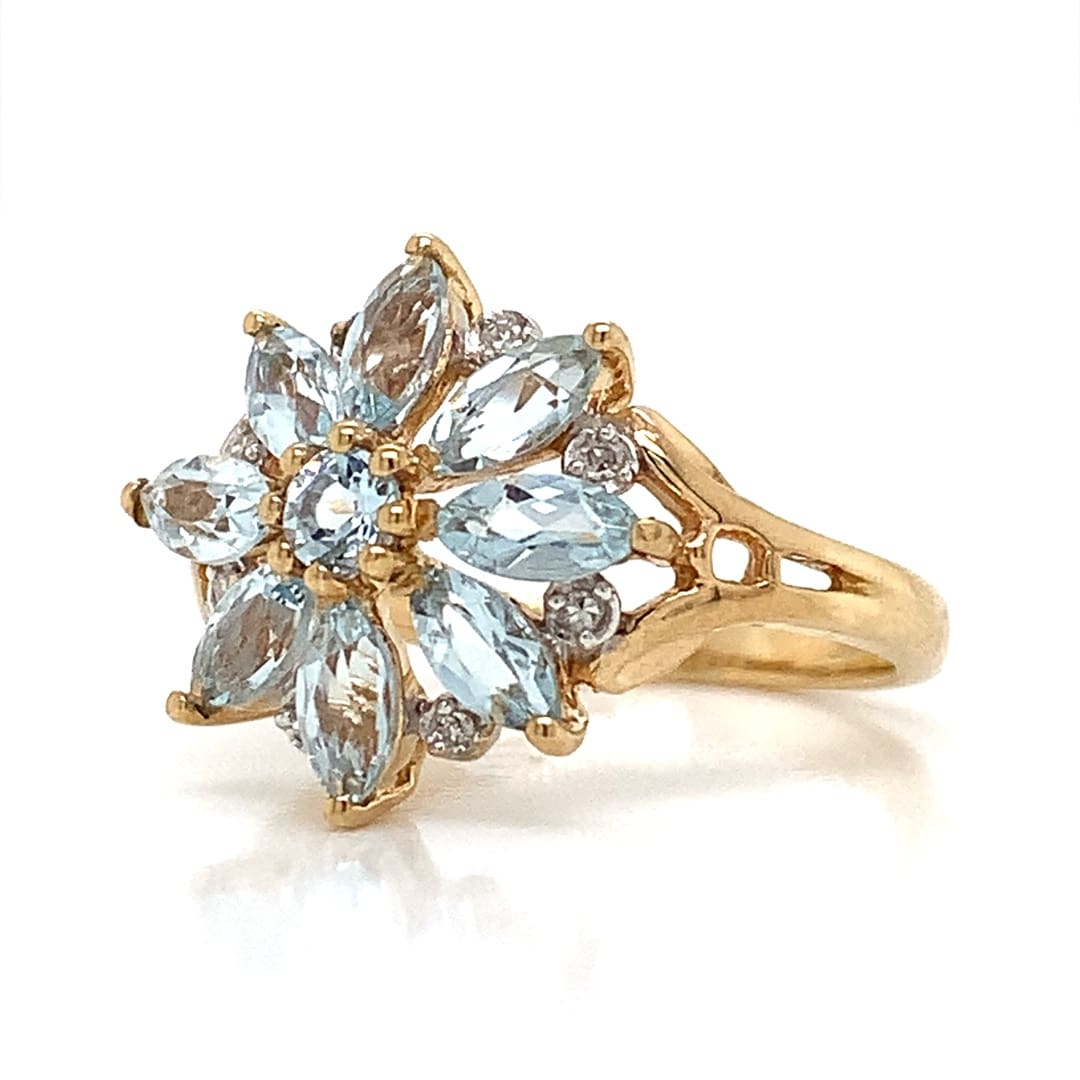 Aquamarine & Diamond Snowflake Ring