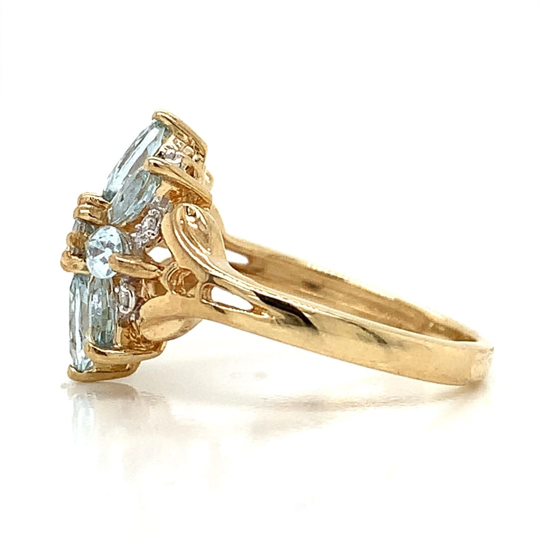Aquamarine & Diamond Snowflake Ring