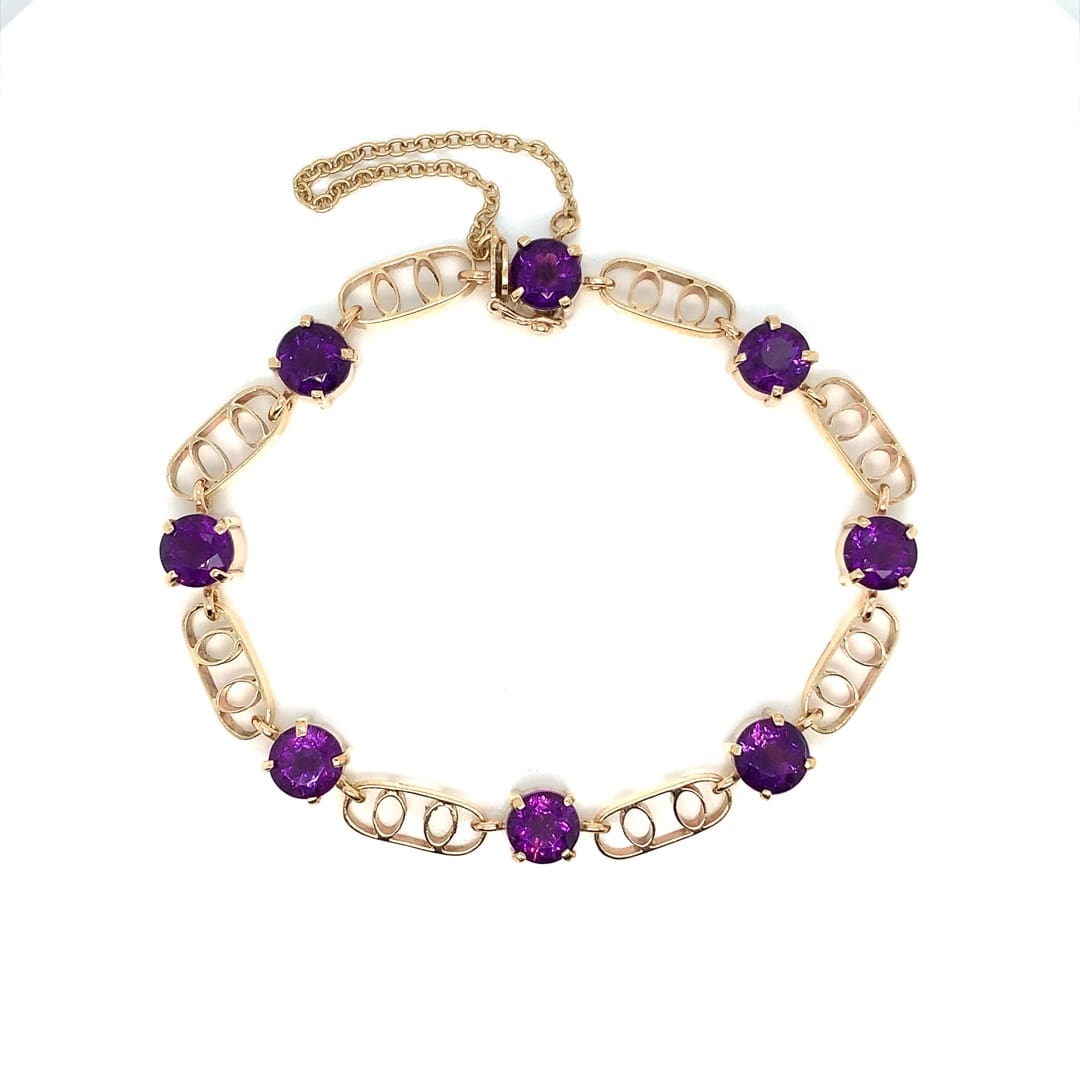 Amethyst Fancy Link Gold Bracelet