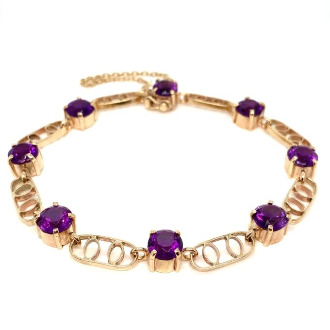 Amethyst Fancy Link Gold Bracelet