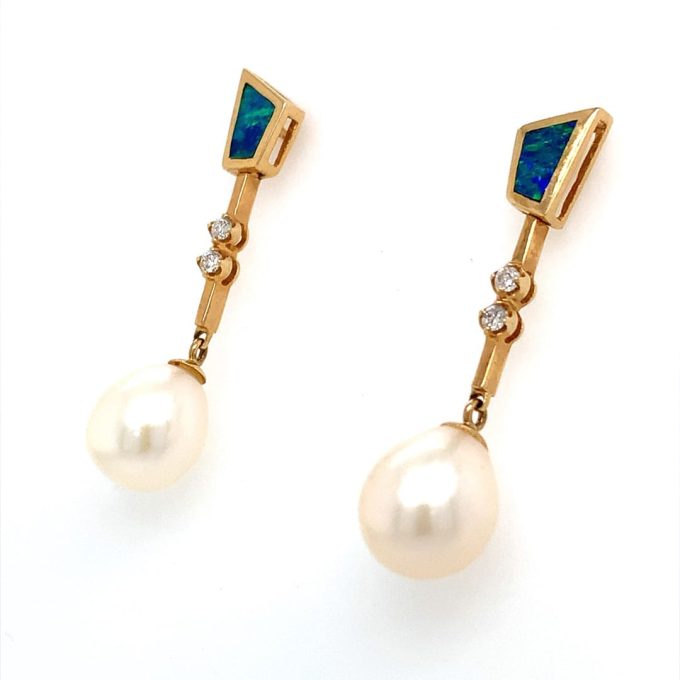 Opal, Pearl and Diamond Earrings