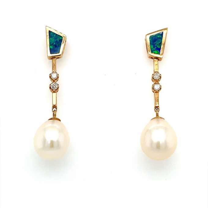 Opal, Pearl and Diamond Earrings