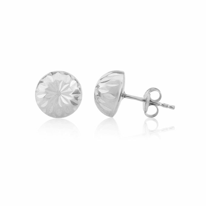 8mm White Gold Bright Cut Stud Earrings