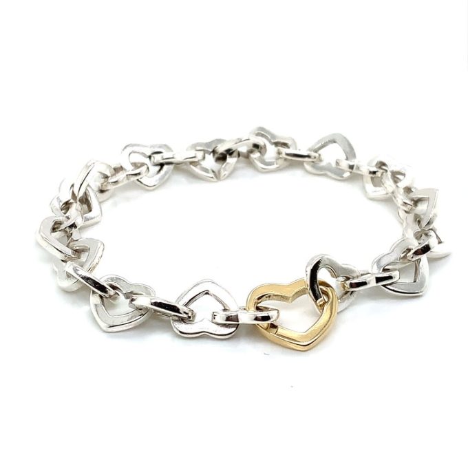 Tiffany & Co. Silver & 18ct Gold Heart Link Bracelet