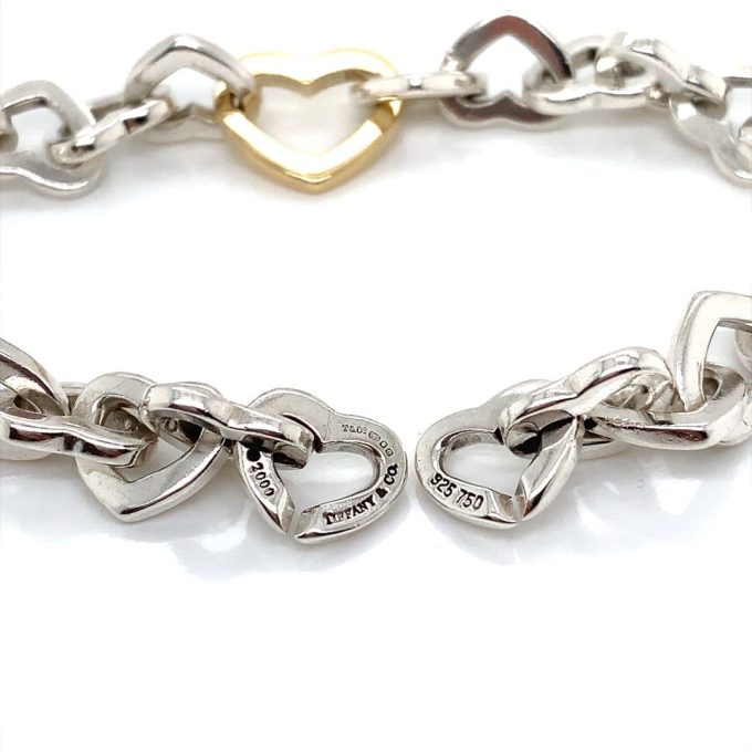 Tiffany & Co. Silver & 18ct Gold Heart Link Bracelet