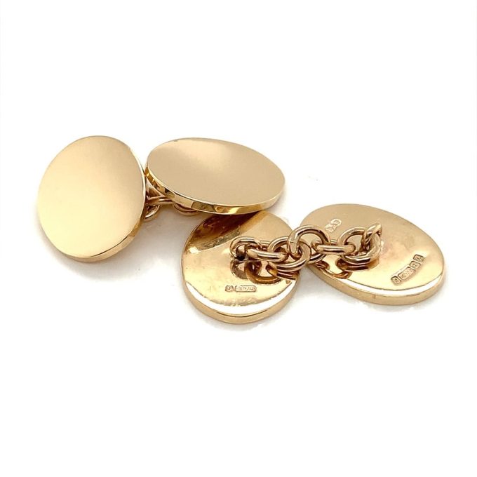 Deakin & Francis Heavy Plain Oval Gold Cufflinks