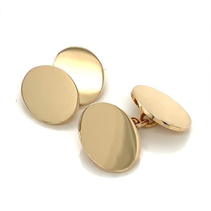 Deakin & Francis Heavy Plain Oval Gold Cufflinks