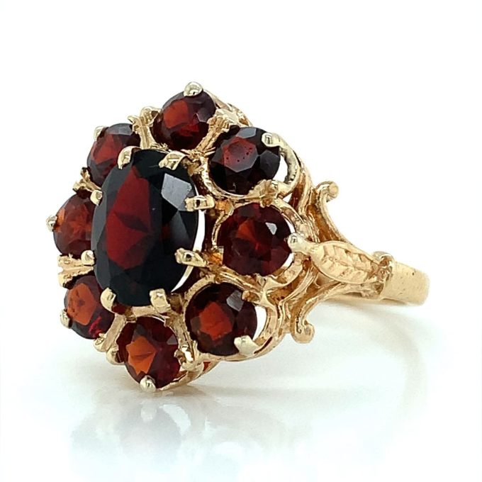 Yellow Gold Garnet Cluster Ring