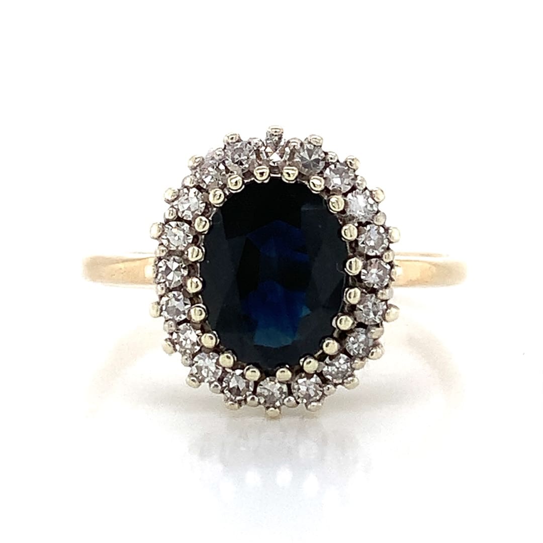 1980's Sapphire and Diamond Cluster Ring
