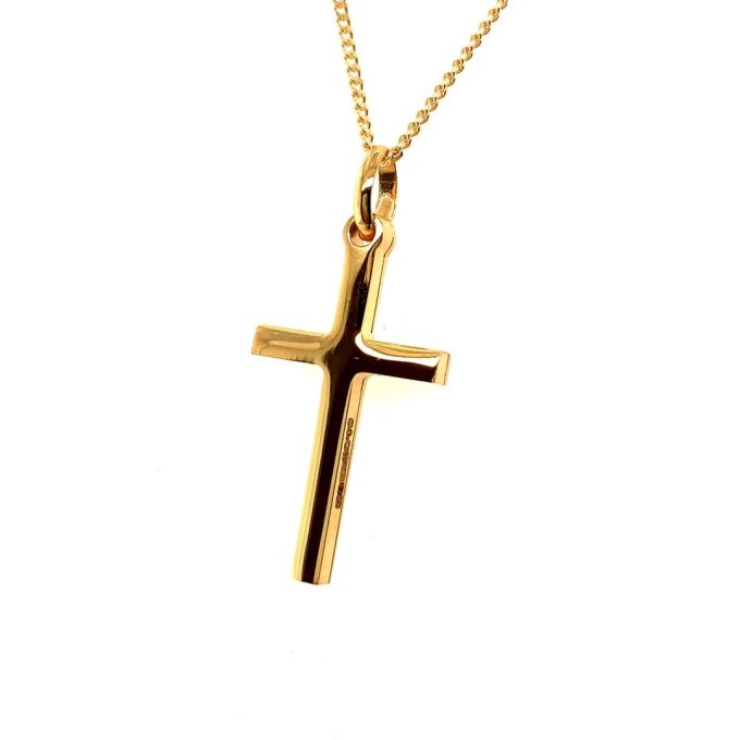 Yellow Gold Solid Cross Necklace 20mm