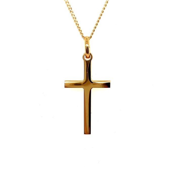 Yellow Gold Solid Cross Necklace 20mm