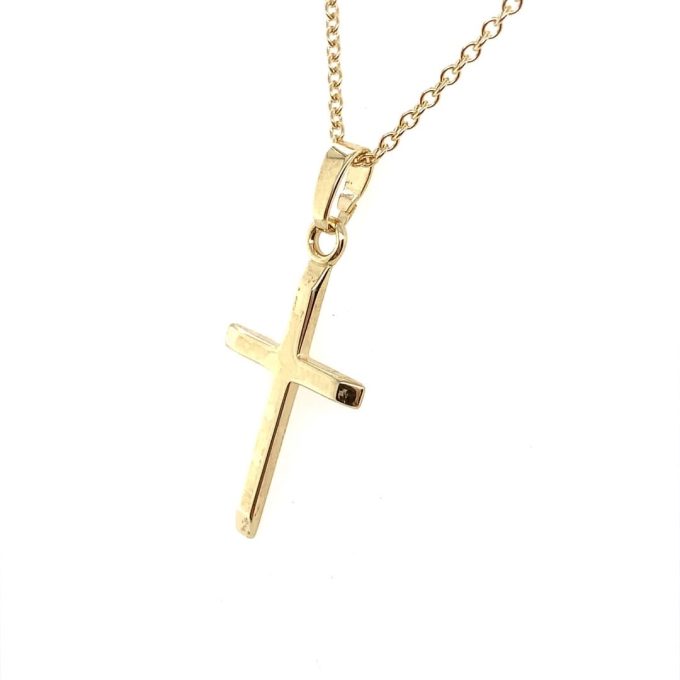 Yellow Gold Solid Cross Necklace - 22mm