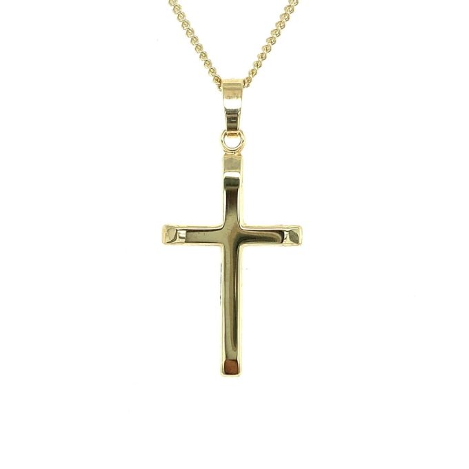 Yellow Gold Solid Cross Necklace - 22mm