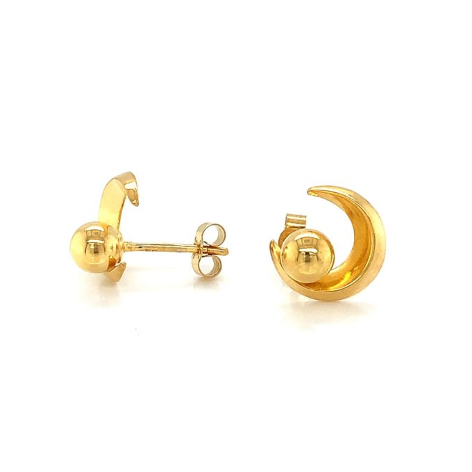 Yellow Gold Crescent Stud Earrings