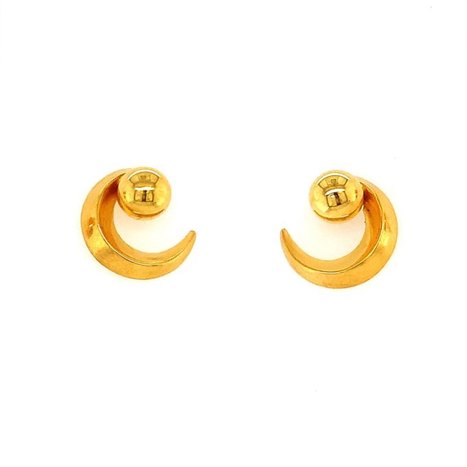 Yellow Gold Crescent Stud Earrings