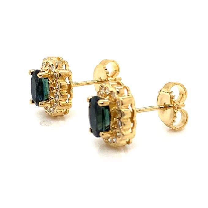 Sapphire and Diamond Cluster Stud Earrings