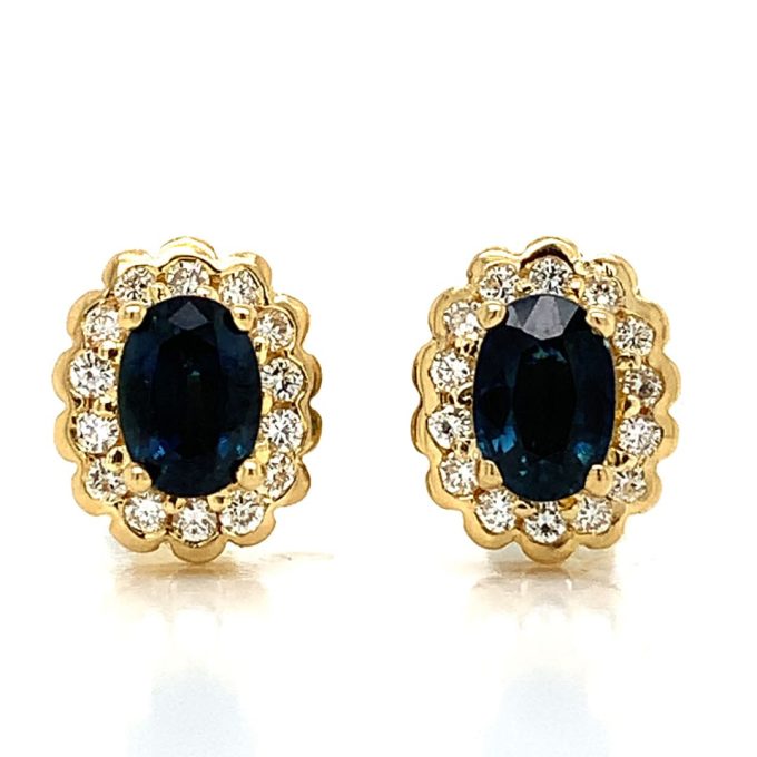 Sapphire and Diamond Cluster Stud Earrings