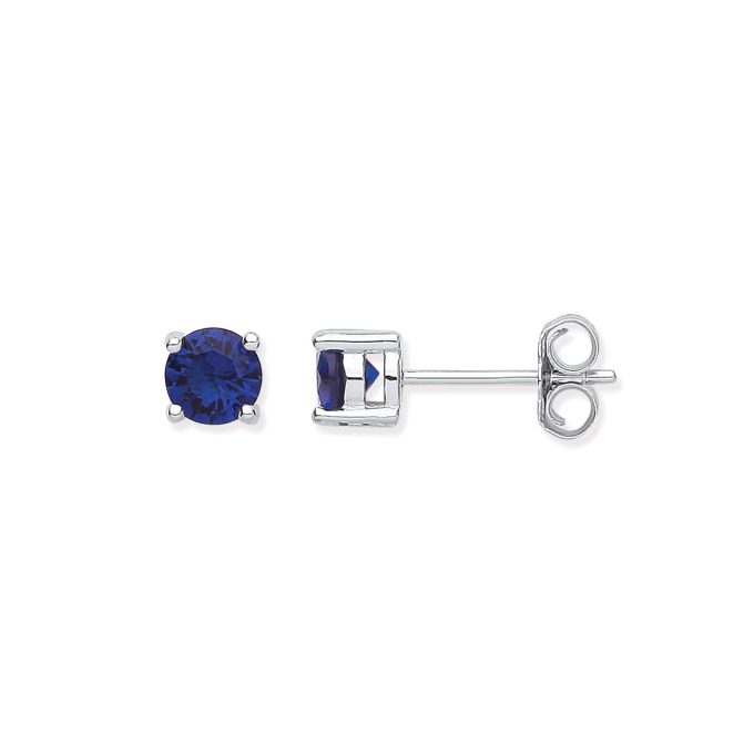 Silver 'Sapphire' CZ Stud Earrings