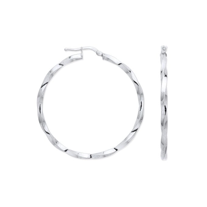 Silver Large Twist Hoop Earrings 45mm