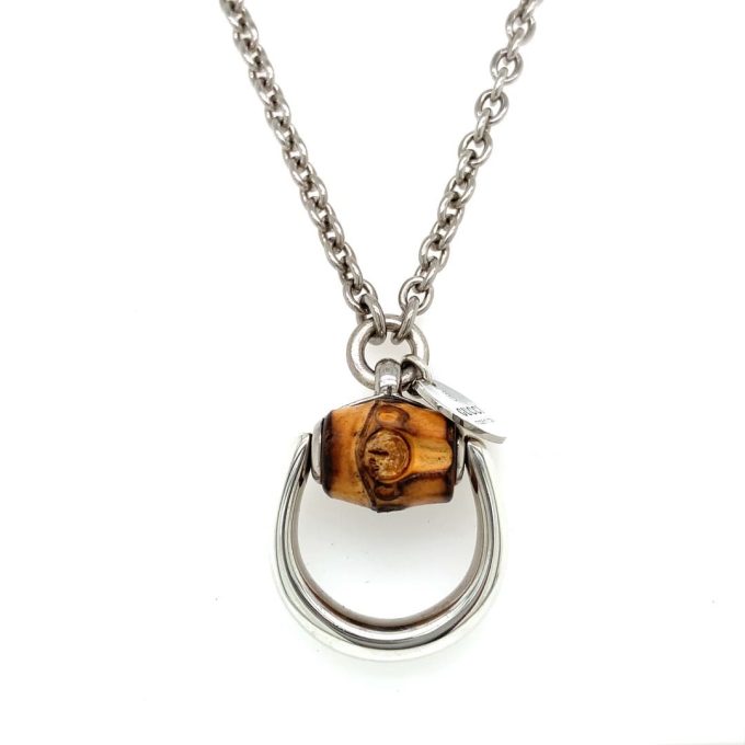 GUCCI Silver Bamboo Pendant Necklace
