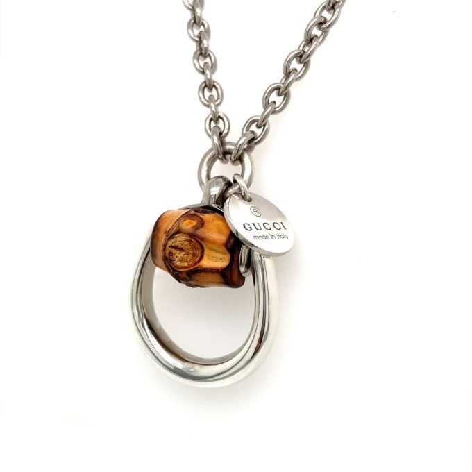 GUCCI Silver Bamboo Pendant Necklace