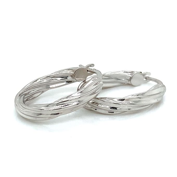 White Gold Twist Oval Hoop Earrings