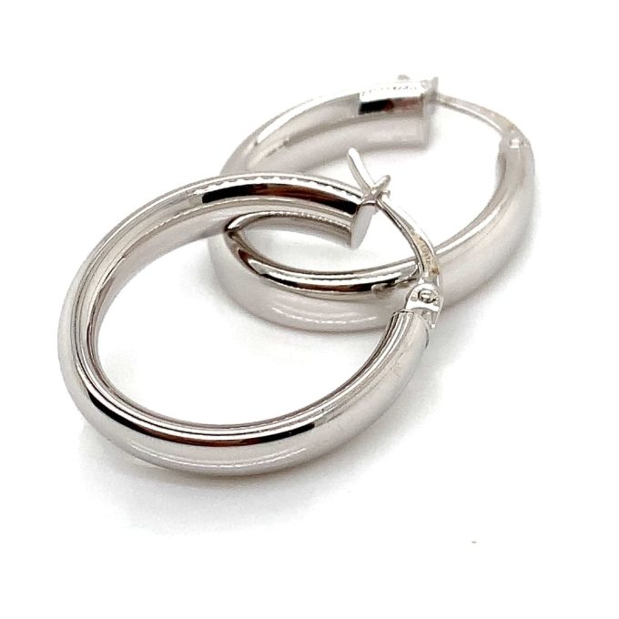 White Gold Oval Plain Hoop Earrings