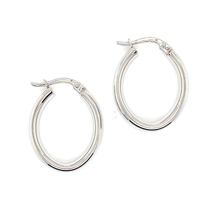White Gold Oval Plain Hoop Earrings