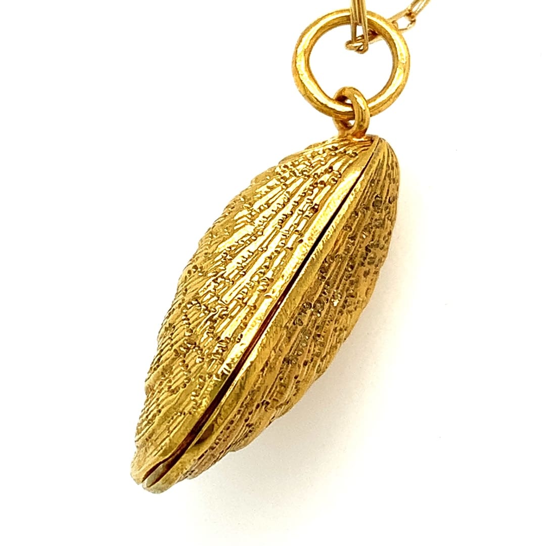 Antique Gold Mussel Locket Necklace