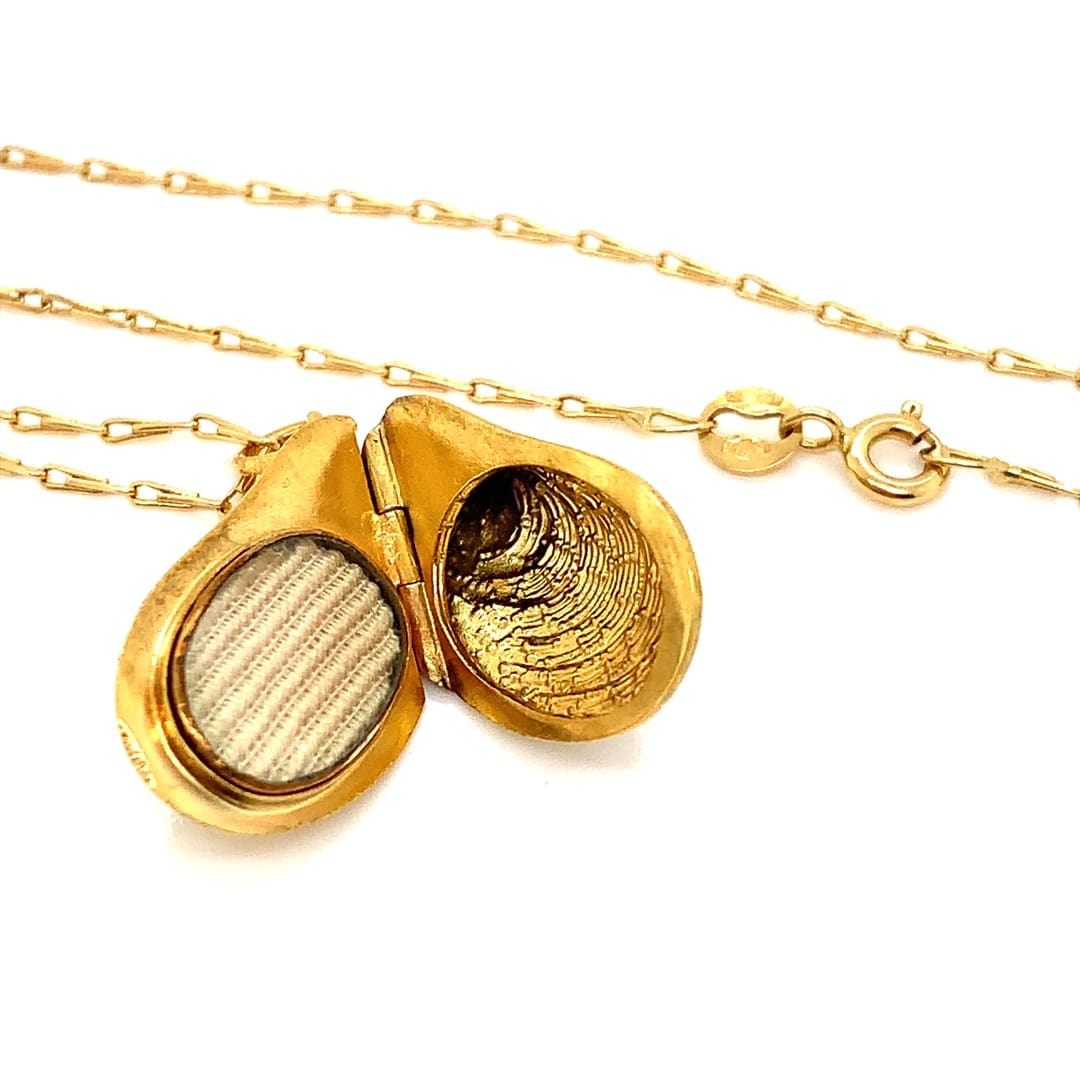 Antique Gold Mussel Locket Necklace