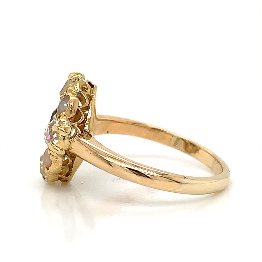 Antique Sapphire Pearl & Diamond Cluster Ring