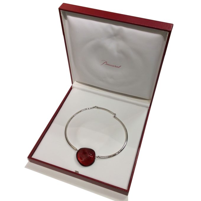 Baccarat Silver Red Glass Pendant Necklace