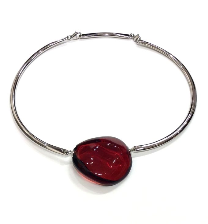Baccarat Silver Red Glass Pendant Necklace