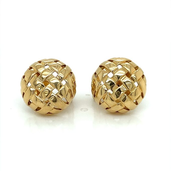 Tiffany & Co. Gold Vannerie Basket Weave Stud Earrings
