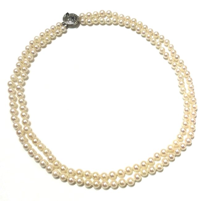 White Gold & Pearl Two or One Row Necklace