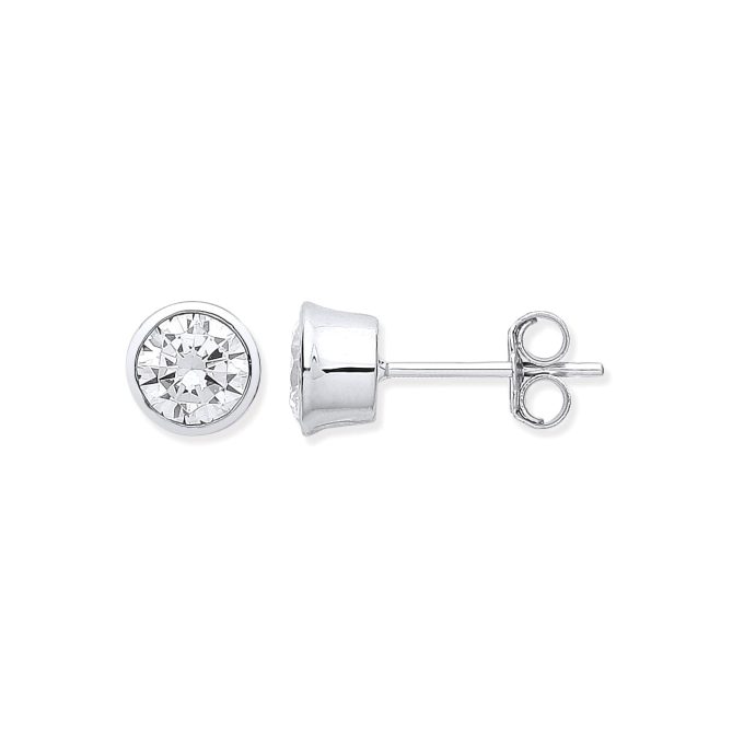 Silver CZ Rub-Over Stud Earrings 6mm