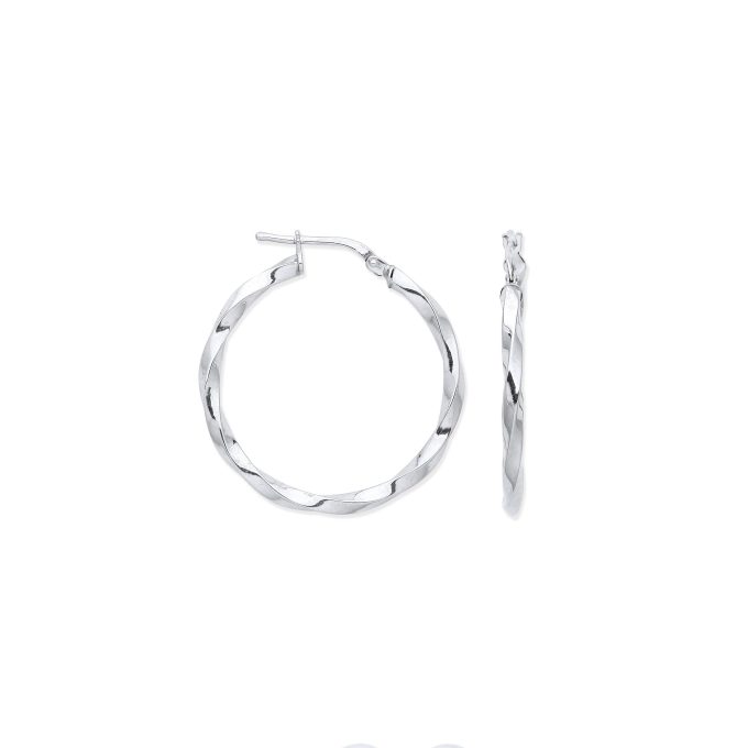Silver Twist Hoop Earrings 30mm