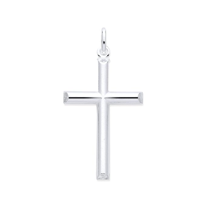 Tubular Silver Cross and Chain 35mm