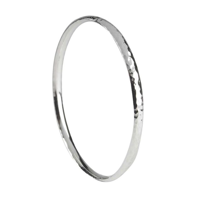 Solid Silver Court Hammered Bangle