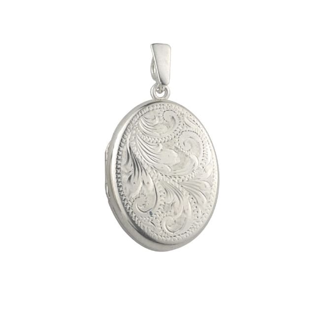 Traditional Engraved Oval Silver Locket Necklace