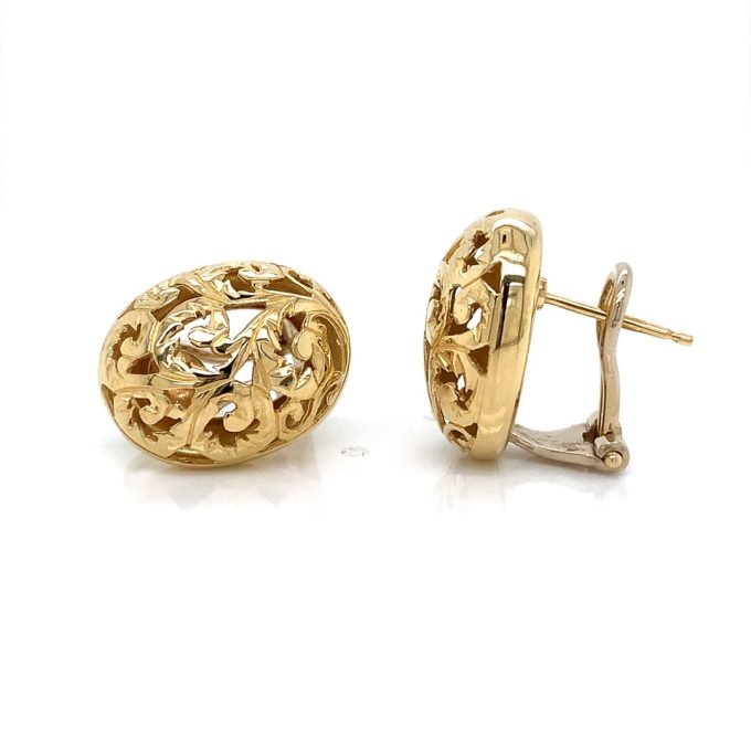 18ct Yellow Gold Engraved Oval Earrings