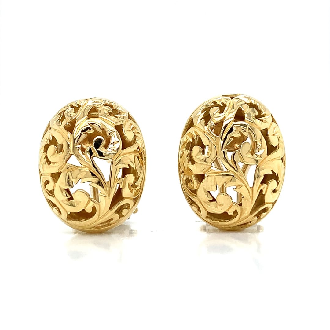 18ct Yellow Gold Engraved Oval Earrings