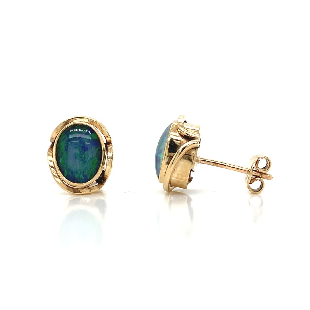 Yellow Gold Opal Stud Earrings