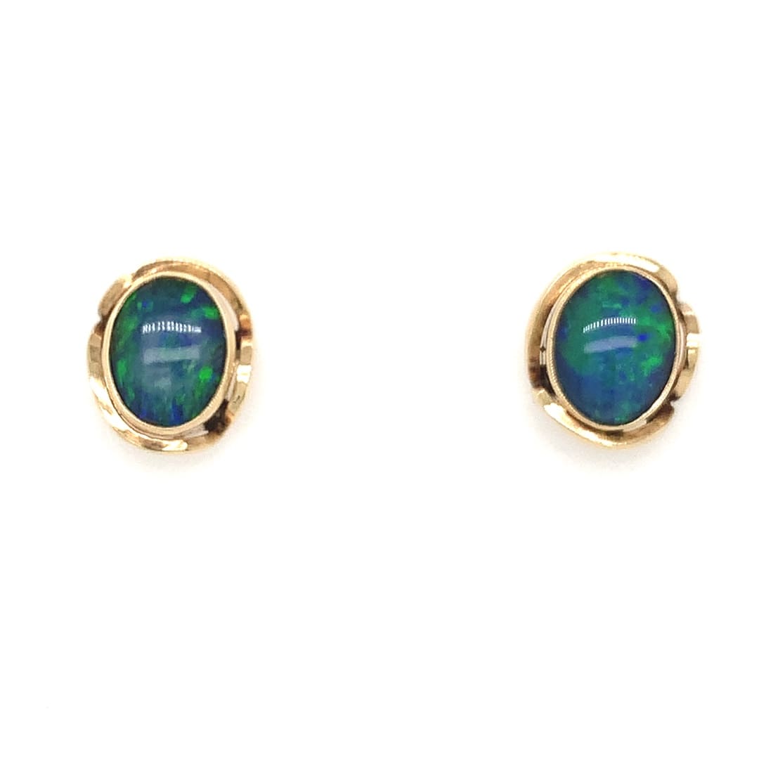 Yellow Gold Opal Stud Earrings