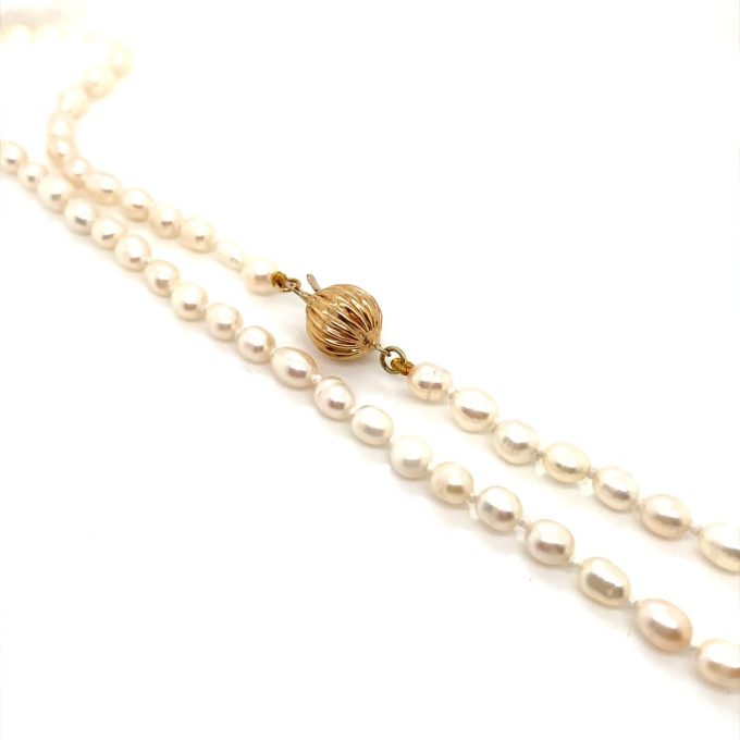 18 Inch Oval / Rice Pearl Gold Clasp Necklace