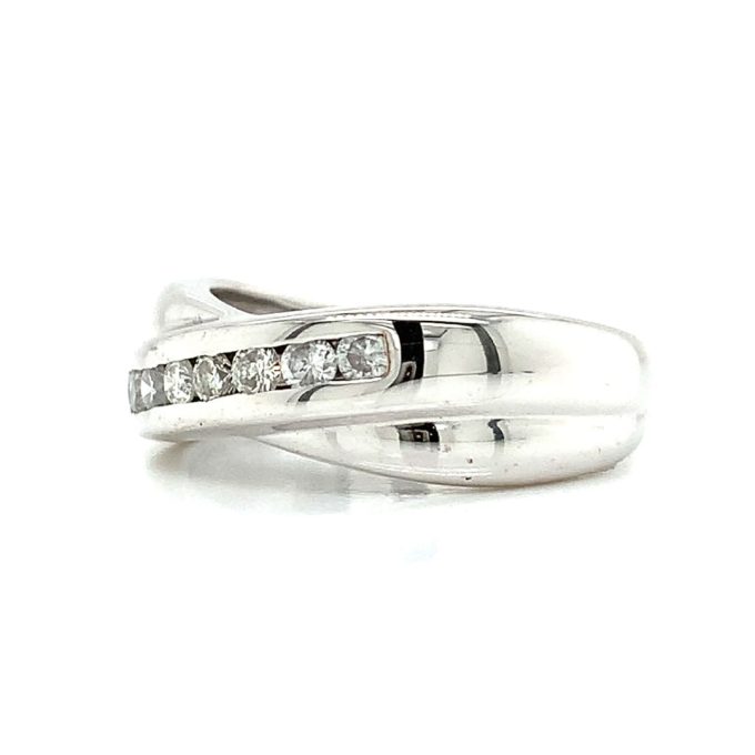 White Gold Diamond Cross Over Ring