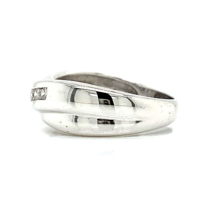 White Gold Diamond Cross Over Ring