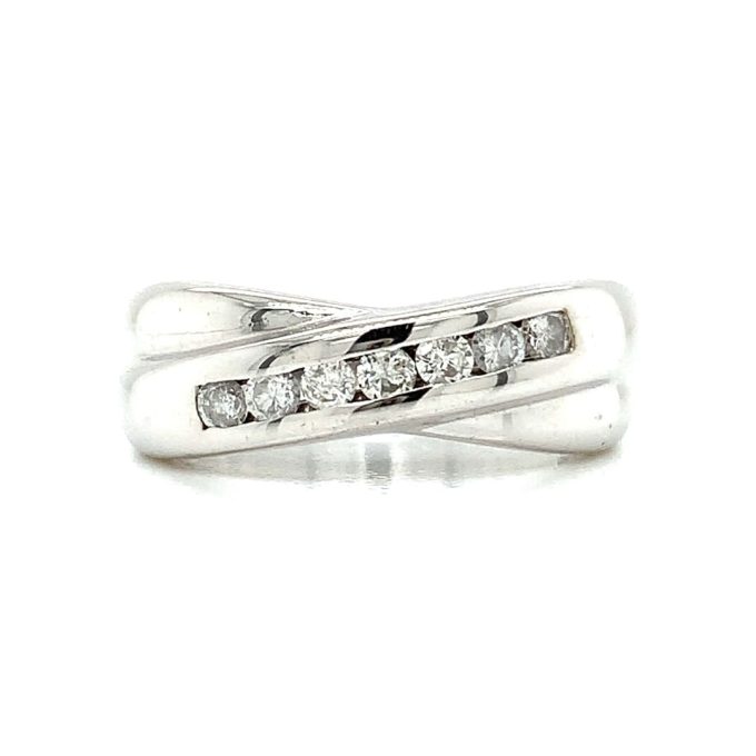 White Gold Diamond Cross Over Ring