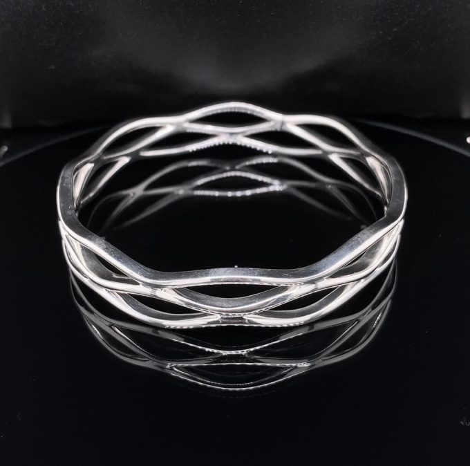 Silver Layered Wave Bangle